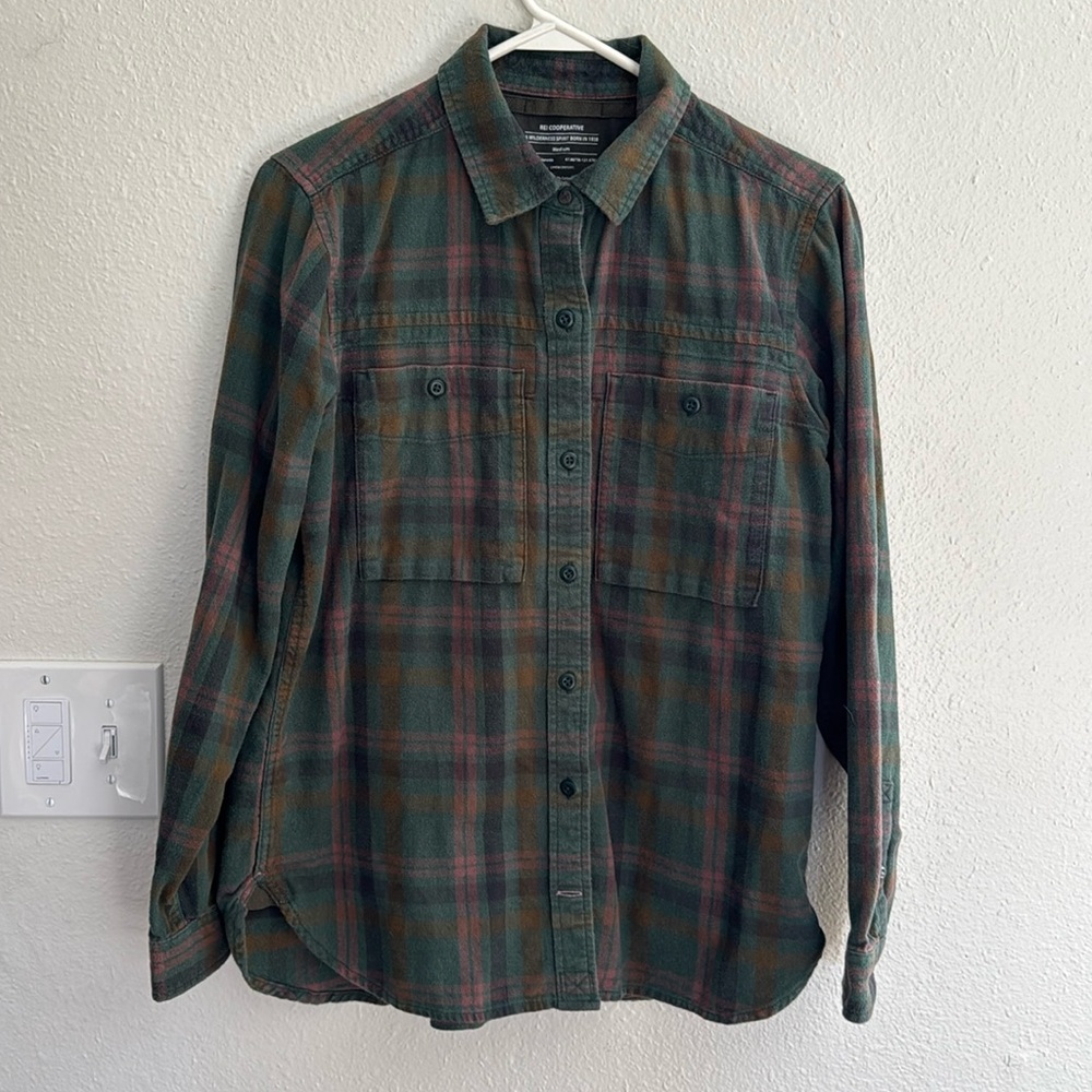 REI Green Plaid Button-Down Shirt